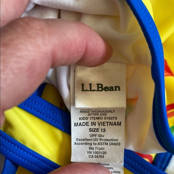Yellow with rainbow print LL Bean kids tankini top size 12. Excellent condition - Picture 7 of 9